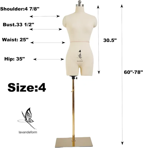 Miniatura 2 de Maniquí de costura para mujer, talla 4, forma de vestido profesional para diseño de sastre y exhibición, cuerpo de espuma para alfileres, torso