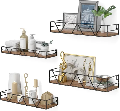Miniatura 6 de Amaoot Juego de 3 estantes flotantes, estante de pared de madera para el hogar, estante de granja para dormitorio, estante flotante montado