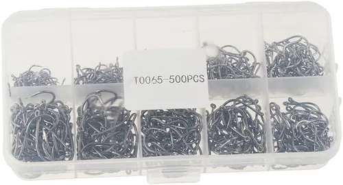 Miniatura 3 de 500 anzuelos de pesca de alta calidad, juego de ganchos de pesca de acero al carbono, anzuelos de cebo de gusano con caja de plástico para pesca