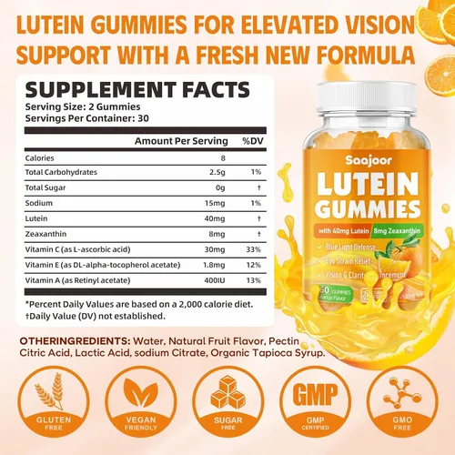 Miniatura 2 de Gomitas de luteína y zeaxantina, suplemento vitamínico para ojos con 40 mg de luteína y 8 mg de zeaxantina para apoyar la salud macular, la visión