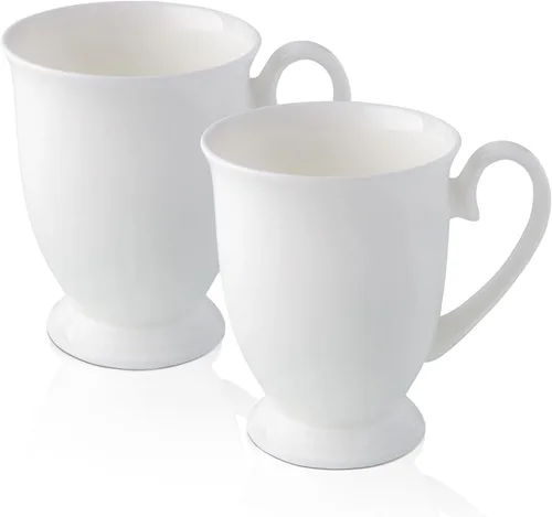 Miniatura 13 de Juego de 2 tazas de café blancas de porcelana fina (12 onzas), tazas de té de cerámica con patrón en espiral, tazas de café finas de China, tazas