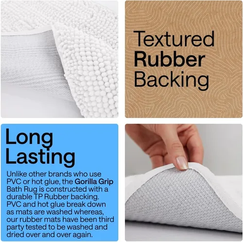 Miniatura 4 de GORILLA GRIP - Juegos de alfombras de baño, juego de 2 alfombras de felpilla suave, alfombra base para inodoro y alfombra de 30 x 20 pulgadas, Blanco