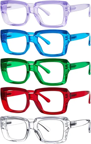 Miniatura 27 de Eyekepper Paquete de 4 lentes de lectura con bloqueo de luz azul, anteojos cuadrados de computadora de gran tamaño +0.00