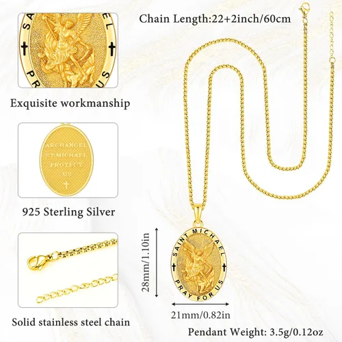 Miniatura 258 de Odinstone Collar de plata de ley 925 con medalla de San Miguel/San Cristóbal/San Benito/Crucifijo de Jesús/San Uriel/Arcángel Rafael para hombres
