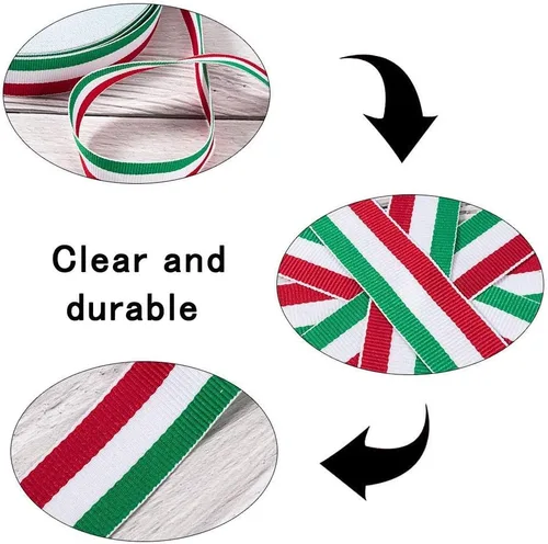 Miniatura 7 de PH PandaHall Cinta de rayas rojas, blancas y verdes, de 50 yardas, bandera italiana, cinta patriótica, decoraciones navideñas italianas, cintas