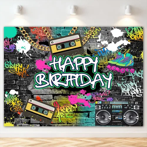Mocsicka Graffiti Telón de Fondo de los Años 80 y 90 Urbano Retro Fiesta de Cumpleaños Fondo de los Años 80 y 90 Hip Hop Rock Fiesta Decoración de