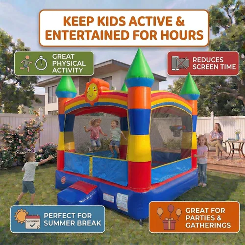 Miniatura 5 de Casa de rebote inflable con cara sonriente arcoíris de Crossover, castillo hinchable para saltar para niños y niños pequeños, rebote para saltar