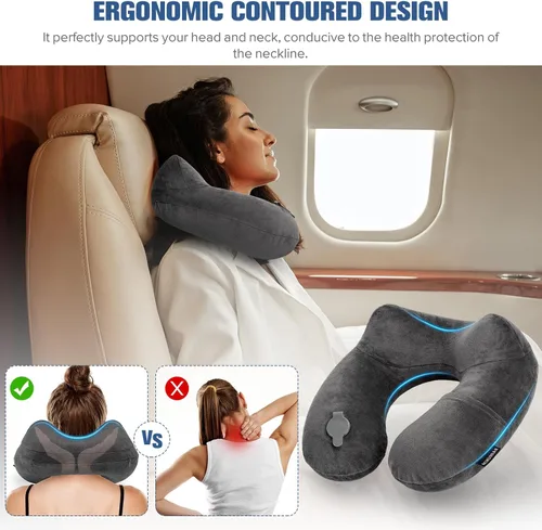 Miniatura 2 de Rewondah Almohada inflable de viaje para avión dormido, almohada inflable para el cuello para viajar en avión con funda lavable, almohada de viaje