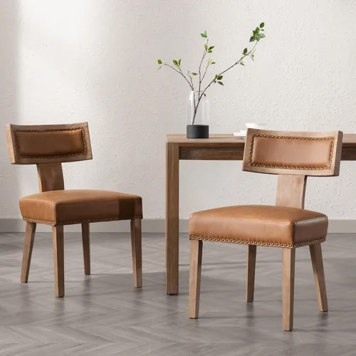 Miniatura 8 de BESTANO Juego de 2 sillas de comedor de ratán, modernas sillas de comedor de madera negra de mediados de siglo, sillas de comedor tapizadas de tela