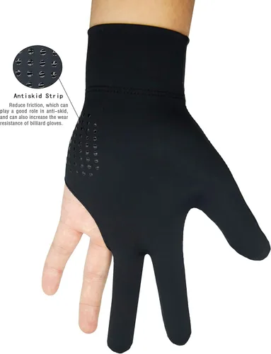 Miniatura 3 de ANIMSWORD Juego de 2 guantes de billar transpirables y cómodos que se adaptan a la mano izquierda para guantes deportivos Snooker Cue. Negro