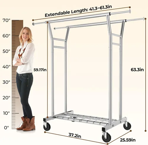 Miniatura 13 de HYSEYY Perchero de ropa resistente, perchero con ruedas para colgar ropa con estantes, carga de 700 libras, armario portátil con ruedas
