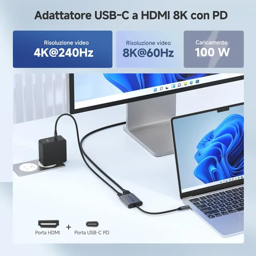 Miniatura 2 de Cable Matters Adaptador USB C a HDMI 2.1 de 48 Gbps con carga de 100 W, 4K 240 Hz /8K 60Hz HDR - Thunderbolt 4 compatible con iPhone 16/15 Pro Max