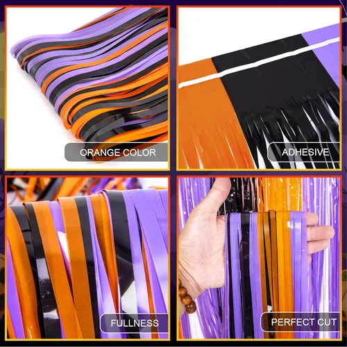 Miniatura 4 de LOLStar Paquete de 3 accesorios para cabina de fotos naranja, morado y negro, cortinas de flecos de aluminio de 3.3 x 6.6 pies, telón de fondo