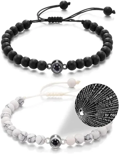 Miniatura 2 de I Love You - Pulseras a juego en 100 idiomas, regalos para parejas para mis hombres, novio, novia, marido, mi amor, alma gemela, prometida, regalo