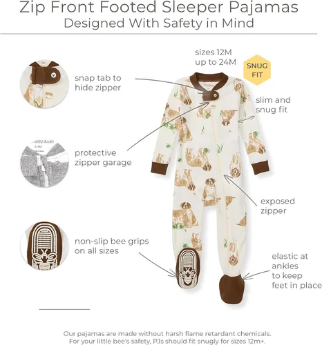 Miniatura 250 de Burt's Bees Baby - Pijama de una pieza para bebé, mameluco para dormir y jugar, algodón 100% orgánico, cremallera frontal