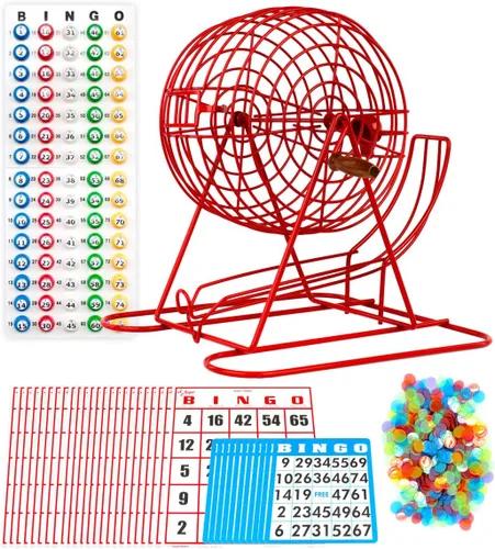 Regal Bingo - Juego de Bingo Profesional con Jaula de Rueda de 11 Pulgadas, 75 Bolas de Bingo, Tablero Maestro, 18 Tarjetas de Bingo y 25 Tarjetas