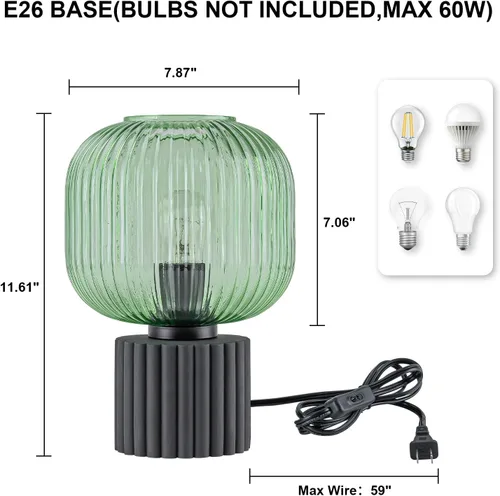 Miniatura 2 de EDISLIVE Lámpara de mesa pequeña de cristal verde de 7.87 pulgadas, moderna lámpara de noche con linterna vintage con pantalla de vidrio E26