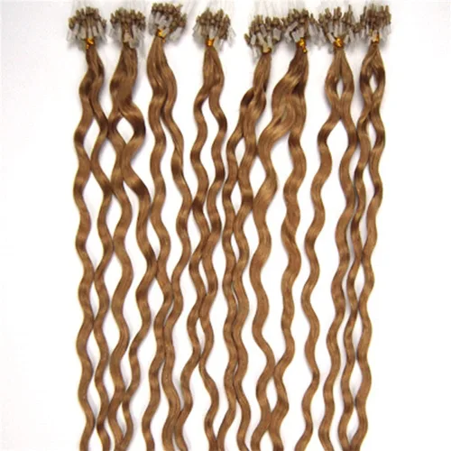 Miniatura 12 de Micro Link - Extensiones de cabello rizado con micro anillo, punta de bucle, cabello humano Remy real, color marrón oscuro, 20 pulgadas, 100 s #02