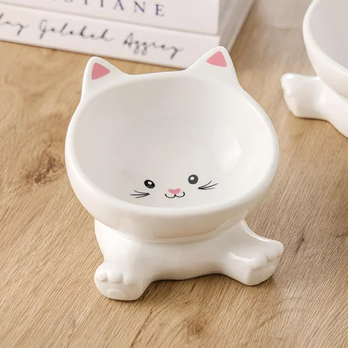 Miniatura 4 de Cuencos elevados para gatos, cuenco de comida para gatos elevado 3D de cerámica de 4.9 pulgadas para fatiga de bigotes, cuenco inclinado para gatito