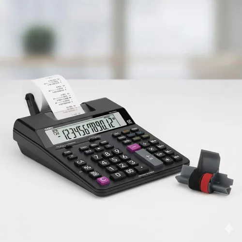 Miniatura 5 de Paquete de 2 rodillos de tinta para calculadoras Casio HR-100TM y HR-150TM color negro y rojo, compatible.