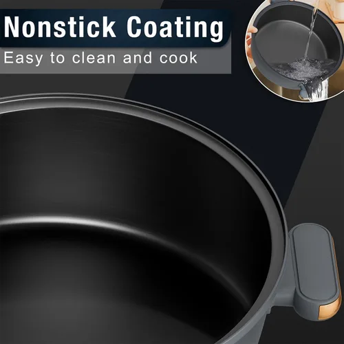 Miniatura 3 de Dezin Olla eléctrica Shabu Shabu con olla extraíble, olla caliente antiadherente de 4 litros con control de doble potencia, olla eléctrica con tapa