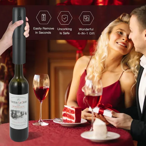 Miniatura 3 de VIDYSUFYR Juego de abridor eléctrico de botellas de vino con base de carga, negro, abridor automático de botellas de vino con luz LED, kit