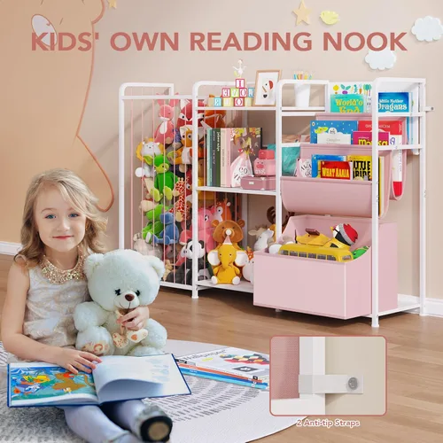 Miniatura 4 de BBLIKE Organizador de almacenamiento de animales de peluche 3 en 1, almacenamiento de juguetes con estantería para niños y soporte grande