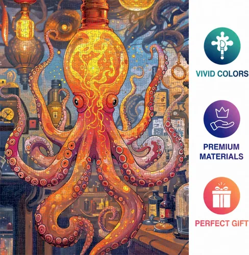 Miniatura 5 de Cross & Glory Rompecabezas de 1000 piezas para adultos Alquimia del pulpo: El Experimento de Lava Rompecabezas de arte marino oceánico