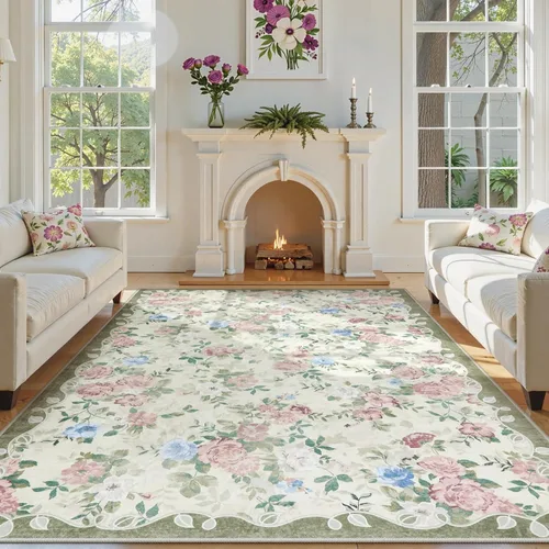 Miniatura 19 de Lahome Alfombra Floral Lavable de 3 x 5 Pies, Alfombras Pequeñas para Dormitorio, Suave Antideslizante, Alfombras para Entrada, Alfombra de Pila