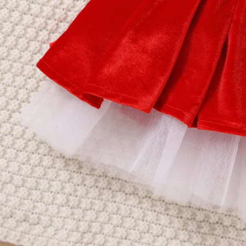 Miniatura 7 de ZIYIXIN Vestido de terciopelo de Navidad para niña pequeña, vestido de tul de princesa roja con sombrero de Papá Noel, trajes lindos para fiesta