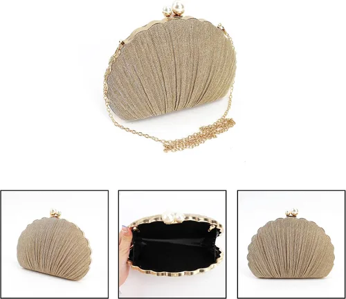 Miniatura 3 de Women Mini Pleated Seashell Evening Clutch Handbag Chain Strap Cross-body Bag