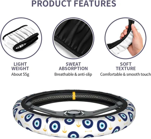 Miniatura 7 de Funda para volante MINIOZE de ojos malvados azules con luna mágica, accesorios para automóvil, linda para mujeres y niñas, universal de 15 pulgadas