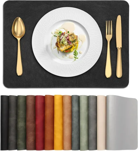 Miniatura 12 de UnivoColors Juego de 4 manteles individuales de cuero de vaca lavado con patrón PU, resistentes al calor, para mesa de cocina, impermeables, Marrón
