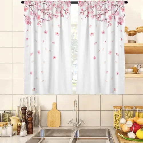 Miniatura 6 de zokyer Cortina de ventana larga y ancha para ventana, diseño de flores de cerezo con ramas de Sakura japonesas, arte de jardín para niñas, 52