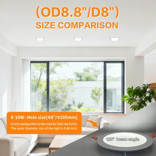 Miniatura 4 de Luz empotrable LED de 8 pulgadas, luz diurna de 18 W y 6000 K, no regulable, 1 paquete de iluminación LED empotrable ultrafina con caja