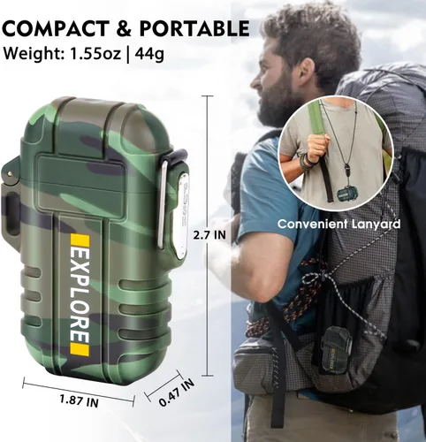 Miniatura 5 de LcFun - Encendedor impermeable, a prueba de viento, de doble arco, eléctrico, recargable por USB, sin llama, plasma, para campamento, senderismo