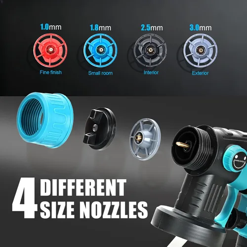 Miniatura 2 de Pulverizador de pintura inalámbrico para batería de 20V de Makita, pistola de pintura manual con 3 patrones de pulverización y 4 boquillas, ideal
