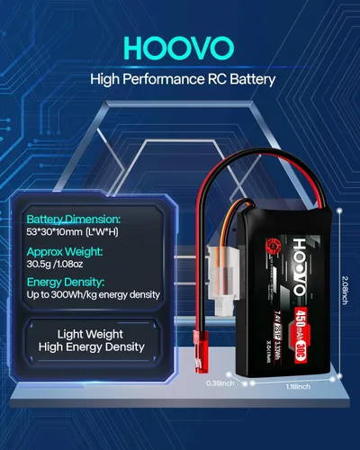 Miniatura 3 de HOOVO Paquete de batería de 7.4V 30C 450mAh con enchufe JST (2 paquetes)+7.4V 60C 1500mAh Lipo batería con enchufe T (2 paquetes)