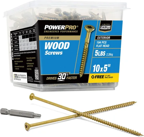 Power Pro Tornillos de madera para exteriores de alta calidad, tornillos de cubierta multiusos #10 x 5 pulgadas para proyectos al aire libre, broca