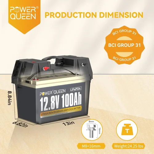Miniatura 7 de Power Queen Batería Lifepo4 de 12V 100ah de litio, batería de ciclo profundo del grupo 31 con 1280Wh de energía, hasta 15000 ciclos y vida útil