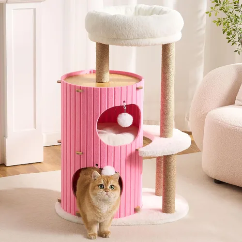 Miniatura 8 de Árbol moderno para gatos de interior para adultos, torre grande de árbol para gatos de 36 pulgadas de alto con postes rascadores, acogedora cueva