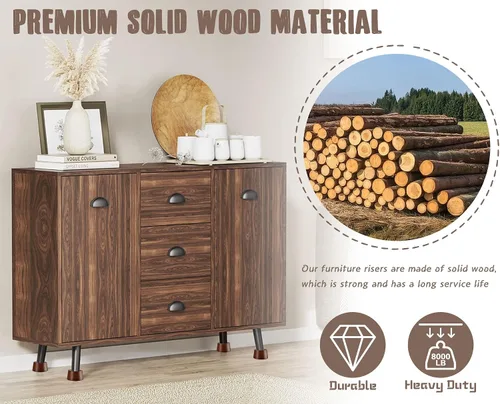 Miniatura 5 de OneDream Bloques elevadores de madera para muebles, juego de 4 elevadores de cama de 1 pulgada, elevadores redondos de madera maciza resistente
