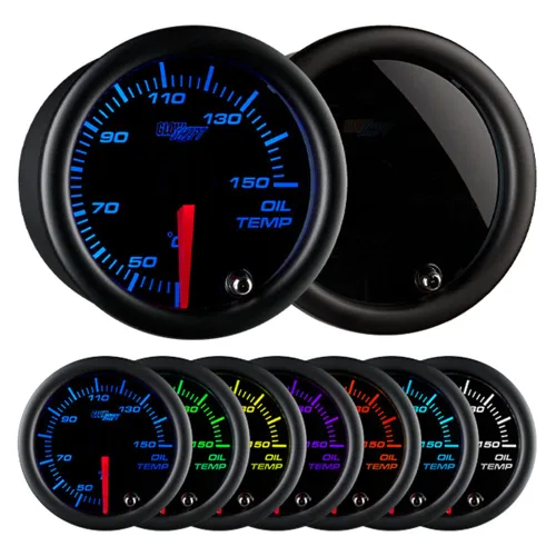 GlowShift Kit de medidor de temperatura de aceite tintado de 7 colores, 302.0 °F, incluye sensor electrónico, esfera negra, lente ahumada, para