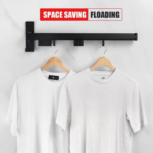 Miniatura 3 de BESTHLS Estante de secado de ropa montado en la pared para ahorrar espacio, diseño para balcón, vestíbulo, dormitorio plegable (2 polos negro)