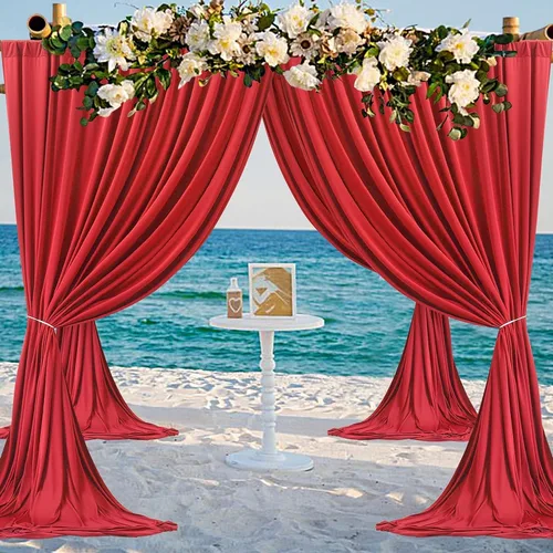 Miniatura 5 de Paneles de cortinas de fondo rojo sin arrugas de 30 x 8 pies para fiestas, cortinas de fondo de fotos de poliéster, 6 paneles de 5 x 8 pies