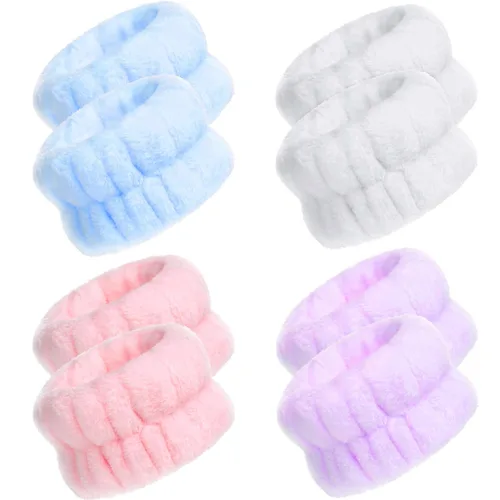 Miniatura 14 de Chuangdi 4 pares de muñequeras para el lavado de la cara, muñequeras spa de microfibra, muñequeras absorbentes para mujeres, muñequeras para evitar