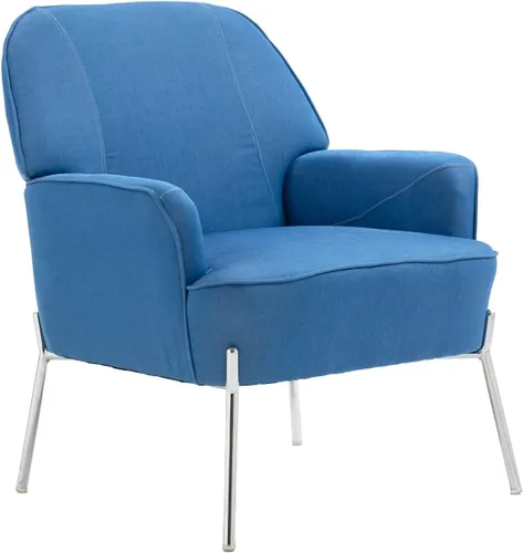 Cómoda silla decorativa de terciopelo con patas de metal glamorosas para comedor, dormitorio, sala de estar, belleza (azul vaquero)