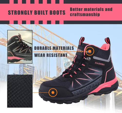 Miniatura 8 de JIASHIBO Botas de trabajo con punta de acero para mujer, calzado protector multifuncional, antideslizante, resistente a pinchazos, absorción