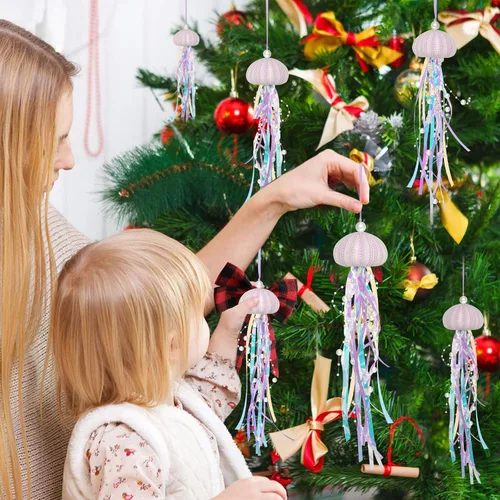 Miniatura 8 de Adornos de Navidad de Medusas Colgantes 4 Piezas para Adornos de Árbol de Navidad, Fiesta Temática de Sirena y Decoraciones de Fiesta Bajo el Mar