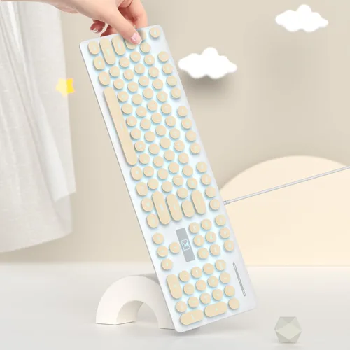 Miniatura 7 de Teclado de máquina de escribir retro con cable, teclado silencioso de computadora iluminado con 104 teclas redondas de tamaño completo, Azul